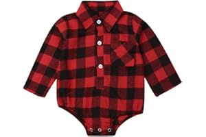 CIYCUIT Baby Boy Girl Flannel Print Plaid Shirt Long Sleeve Button Romper Bodysuit Clothes