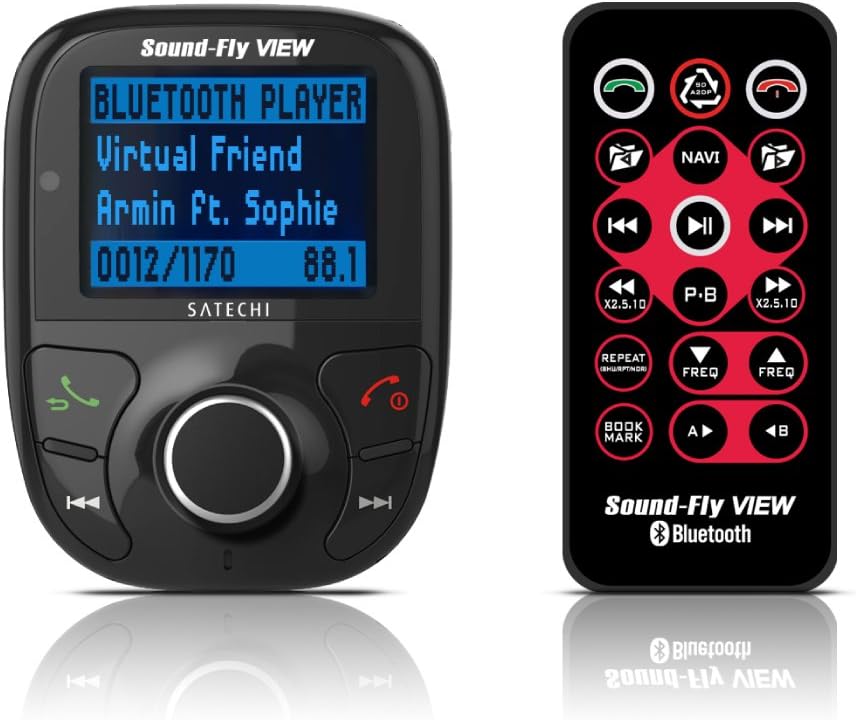 Soundfly View Bluetooth FM Transmitter with 2.0 inch Screen, WMA/MP3 Player for SD Card, USB Car Charger, iPhone 6, 5S, 5C, 5, 4S, iPad 3, Mini, Air, Samsung Galaxy S6 Edge, S6, S5, and More