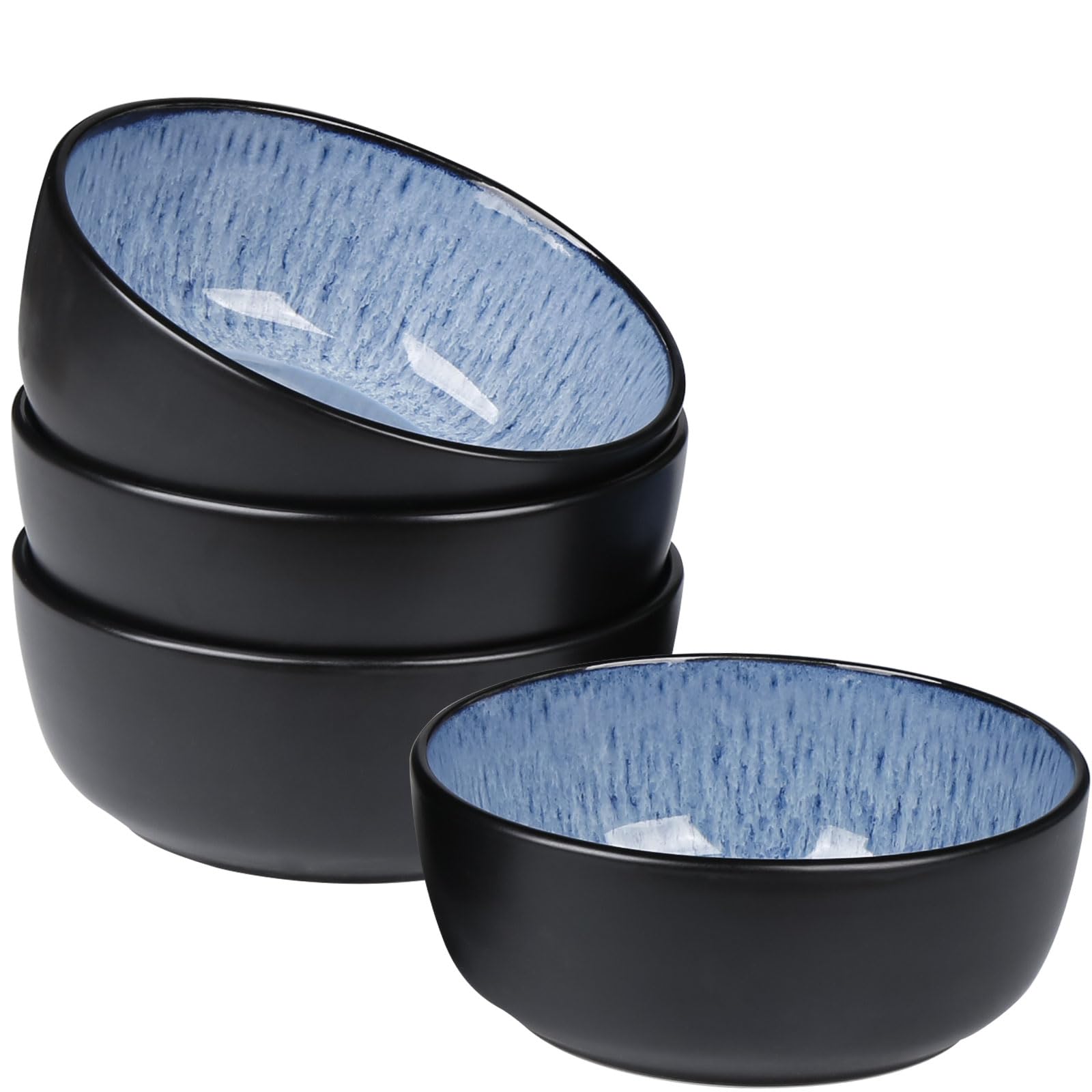Greentainer Ocean Blue Cereal Bowls, Set of 4 Pasta,Soup Bowls for Kitchen, Handmade Stoneware Bowls for Cereal Soup Oatmeal Salad, Dishwasher & Microwave Safe