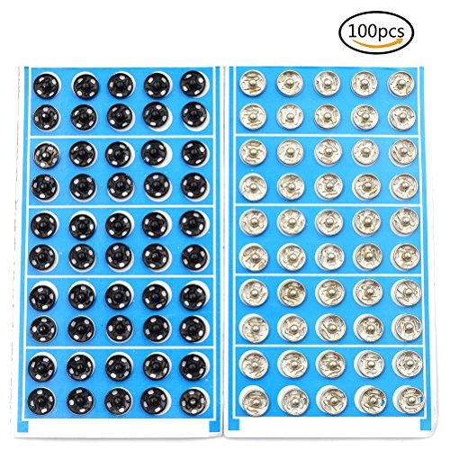 Yiphates 50 Black and 50 Silver Tone Metal Press Studs Buttons Snap Closing Fasteners Poppers Sewing Clothing Snaps Button for Craft DIY 10mm