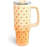 YOME 40 oz Summer Peach Tumbler with Handle and Flip Straw for Women | Stainless Steel Insulated Water Bottle | Keeps Drinks Cold | Dishwasher Safe | Cupholder Friendly | Gift Gym Travel Yoga