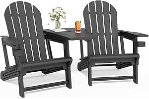 Orbotots Adirondack Chair Set of 2, All Weather HDPE Adirondack Chair with Double Connecting Trays, Plastic Adirondack Chairs for Balcony, Deck, Patio, Backyard, Garden, Black