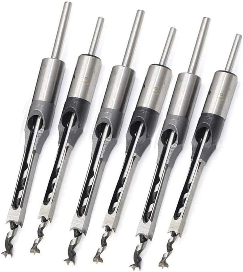 Highmoor 6Pcs Woodworker Square Hole Drill Bits Wood Mortising Mortise Chisel Bit Set Kits Woodworking Hole Saw Sets Twist Drill for Drill Press 1/4" 5/16" 3/8" 1/2" 9/16" 5/8"