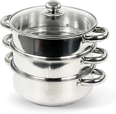 Denny International 22cm 3 Tier Stainless Steel Steamer Set Induction Hob
