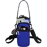 Bstge Water Bottle Holder with Strap, Water Bottle Carrier Bag with Phone Pocket, Shoulder Hand Strap Insulated Neoprene 32/40 oz Water Bottle Sleeve for Walking Hiking Camping Gym