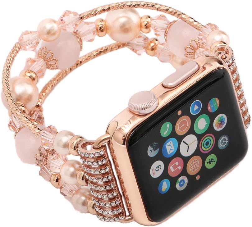 Women's Agate Stretch Bracelet for Apple Watch Band for iWatch Seies 1/2/3 42mm 38mm Wrist Strap Watch Band Belt (Pink, 42mm)