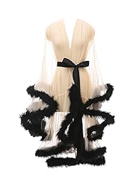 Tulle Feather Bridal Robe Sexy Sheer Mesh Short Old