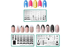Maniology Stunning Minimalist Series Nail Stamping Plate Set, Simple Basic Shapes and Patterns, Classic French Tip Manicure Design (Love Your Accent, Pardon My French, Back to Basics)