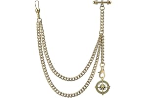 DerMacht Pocket Watch Chain with Albert Chain with T Bar Pocket Watch Chain with Locket Pendant