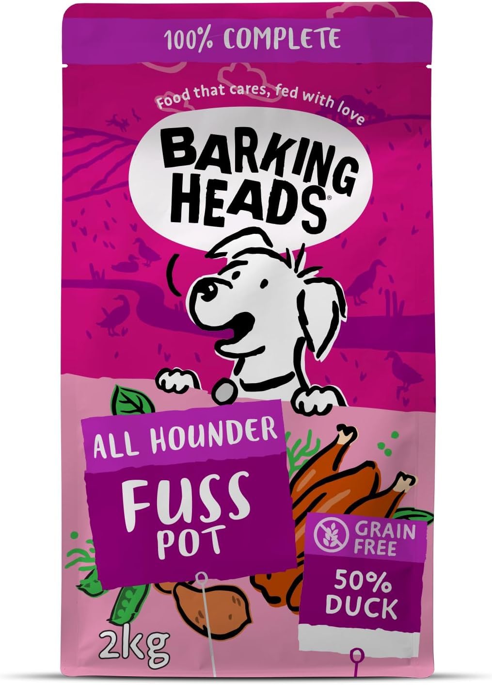 Barking Heads Complete Dry Dog Food 2kg - Adult All Hounder Fuss Pot Duck - Natural Grain Free Hypoallergenic for Fussy Eaters & Sensitive Stomachs - Vet Approved