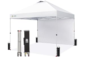 CROWN SHADES 10x10 Pop Up Canopy with 1 Side Wall - Beach Tent with One Push Setup - Outdoor Sun Shade for Events, Parties, Camping - Gazebo with STO-N-Go Cover Bag (White)