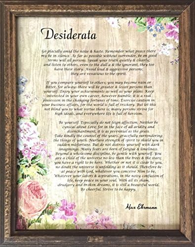 Framed, Desiderata Poem By Max Ehrmann Art Card in Rustic Oak Frame 9x12