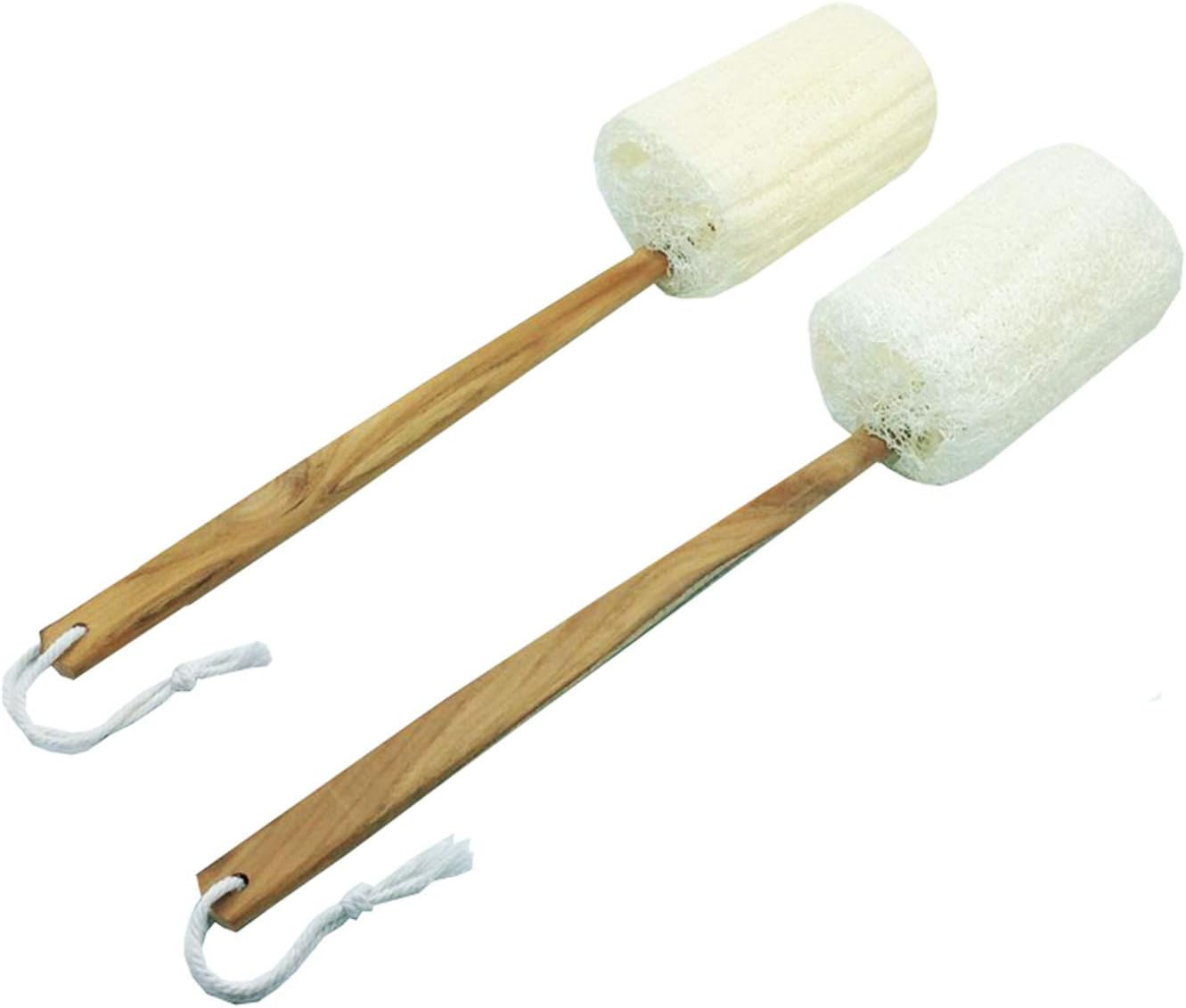 Eco Creation Loofah Back Scrubber 17.5 inch Long Handle Teak Wood (Loofah back scrubber 2 sticks)