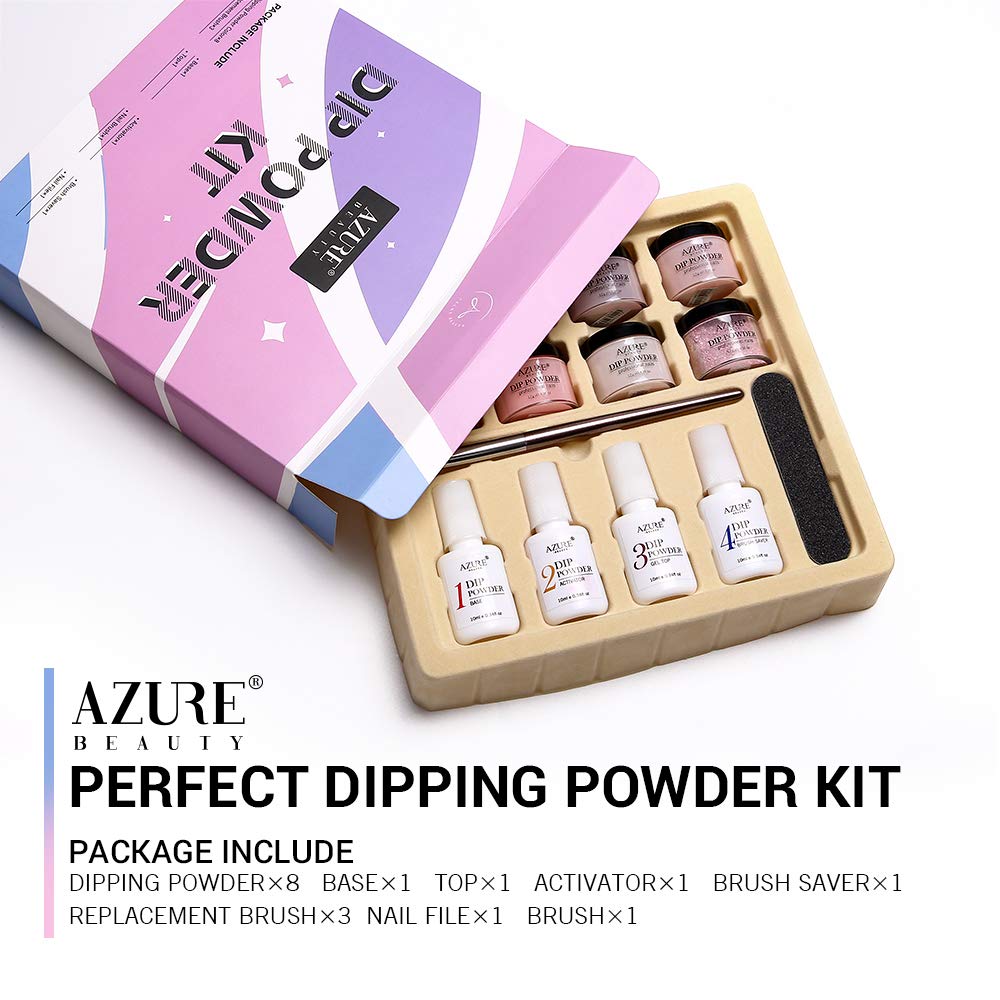 AZUREBEAUTY Nude Pink 8 Colors Dipping Powder Nail Starter Kit Acrylic Dipping Powder System Essential Kit for French Nail Manicure Nail Art Set : Beauty