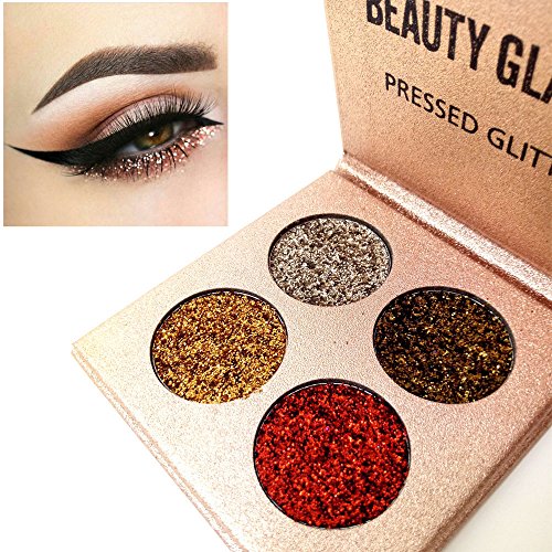 Beauty Glazed Eyeshadow Palette Insanely Pigments 4 Glitter Make Up Palettes Long Lasting Waterproof 4 Colors (Rose Gold)