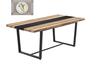 STHOUYN 71" 6ft Large Dinner Table for 6 8 Seat Dining Room Table, Rectangular Farmhouse Modern Kitchen Long Black & Brown Industrial Conference (Brown)