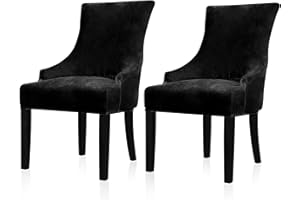 Lellen Velvet Stretch Wingback Chair Cover Slipcover - Reusable Protector Cover for Dining Room Banquet Home Decor etc Machine Washable Hand Washable (Black, 2PC)
