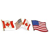 3-Piece Patriotic Canada Country & American Flag Pride Lapel or Hat Pin & Tie Tack Set with Clutch Back by Novel Merk