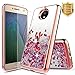 Moto G5S Plus w/[Tempered Glass Screen Protector], NageBee Glitter Liquid Quicksand Waterfall Flowing Shiny Sparkle Bling Girls Cute Case for Motorola Moto G5S Plus - Electroplate Rose Gold