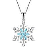 Vinoya 925 Sterling Silver Snowflake Necklace Birthstone Snowflake Pendant Necklaces for Women Cubic Zirconia Christmas Jewelry