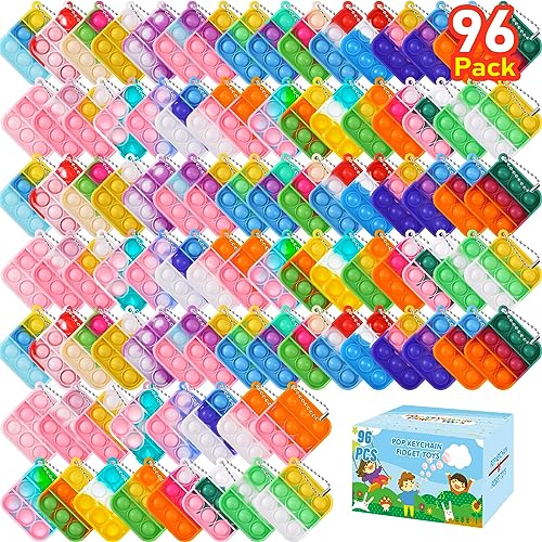 96 Pack Pop Fidget Toys Fidget Keychain Bulk It Mini Party Favors for Kids 4-8,8-12 Year Boys Girls Push Pops Bulk Toys Its Small Prizes for Kids Classroom Birthday Party Favors Bubble Poppers