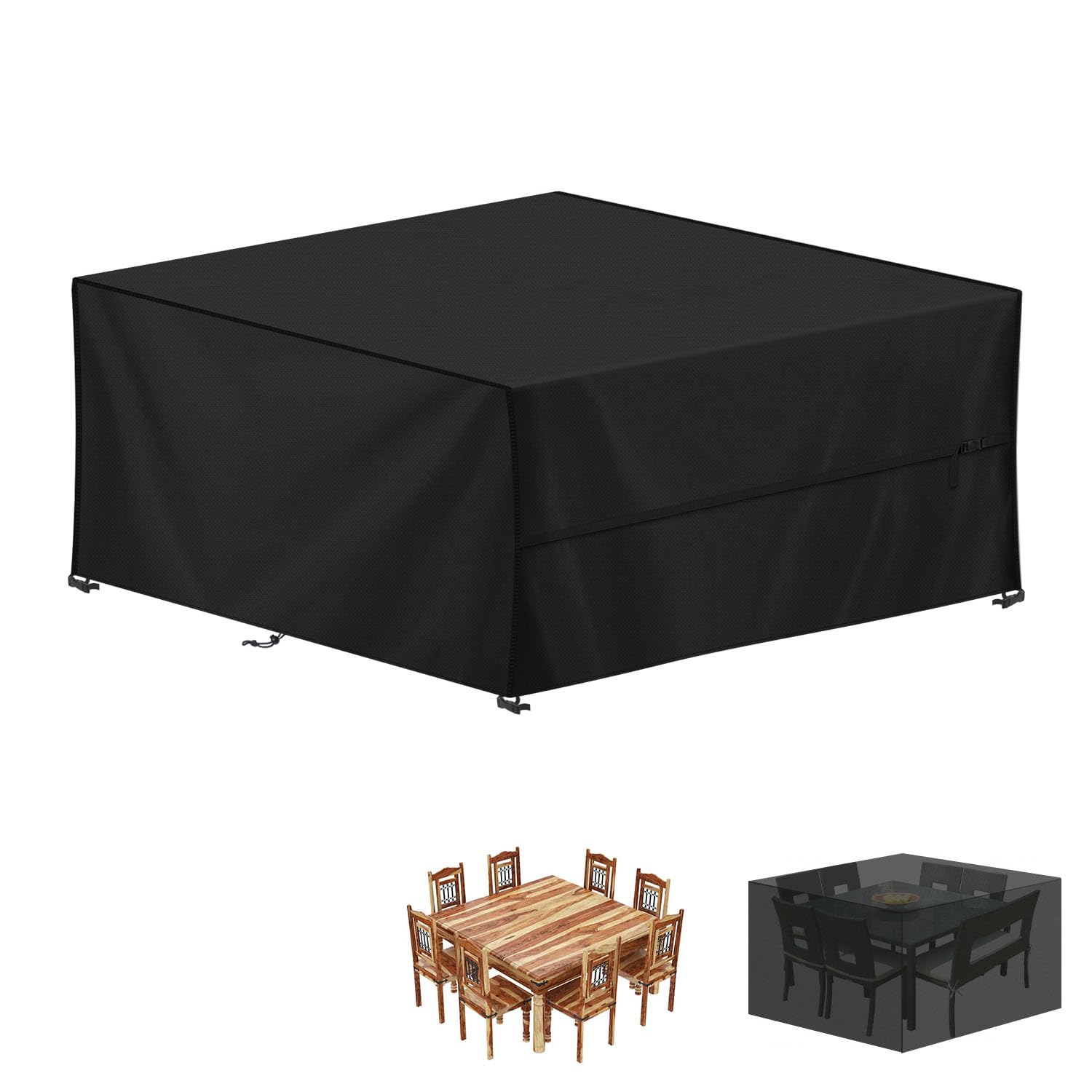LAMUNI Cube Garden Furniture Cover, 220x220x85cm Rattan Cube Table Cover, 420D Oxford Patio Set Covers Waterproof Outdoor Garden Square Table Cover Windproof Patio Table and Chairs Covers