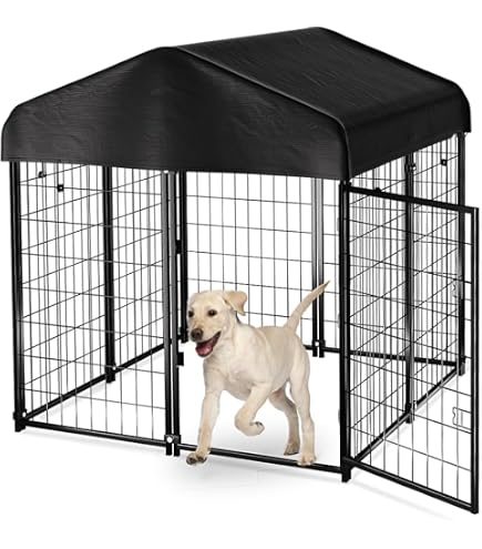 View of VidaXL Outdoor Dog Kennel Large Dog Crate Dog Cage With Roof Galvanized