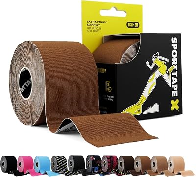 SPORTTAPE Kinesiology Tape 5cm x 5m Skin Tone Mid Brown Waterproof