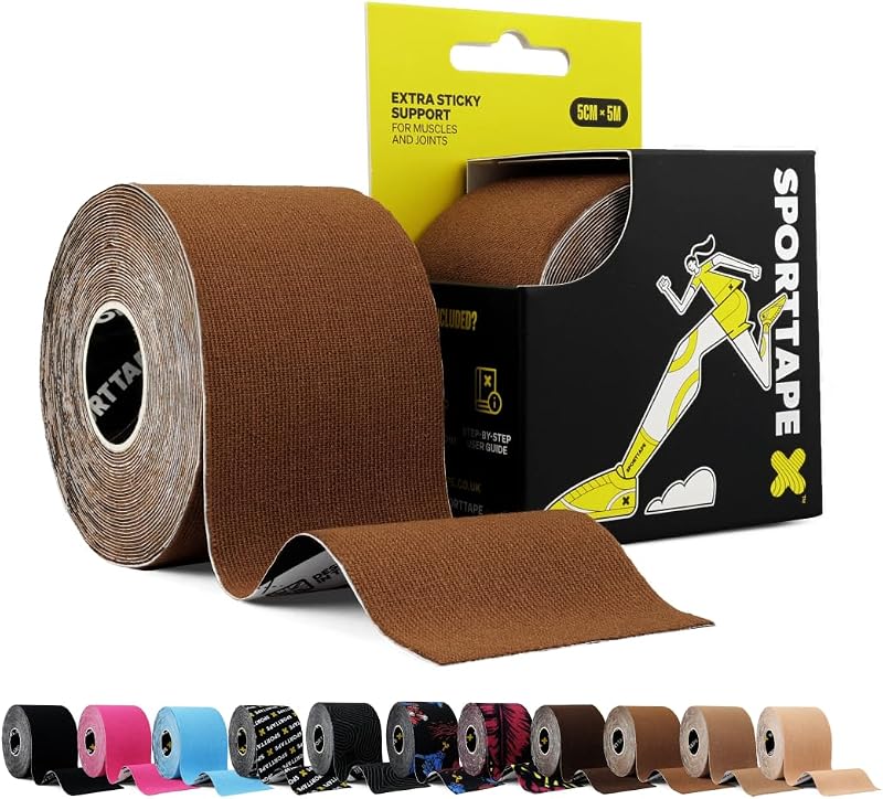 SPORTTAPE Kinesiology Tape 5cm x 5m Skin Tone Mid Brown Waterproof