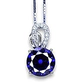 SmallTanzanite Necklace for women - Sterling Silver Solitaire 8mm 2 Ct Round Lab Created Tanzanite Jewelry #264