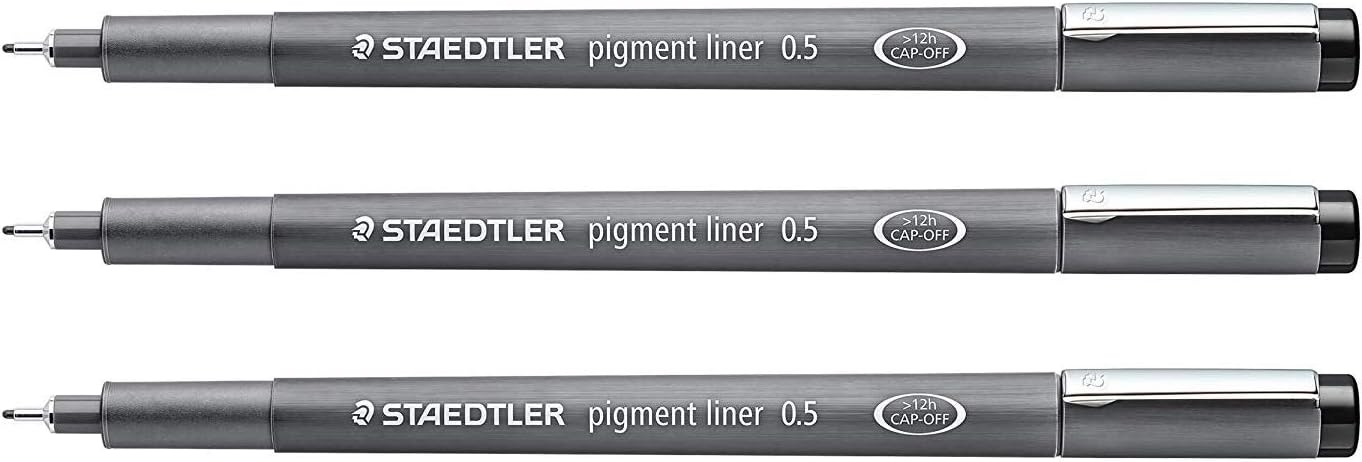 Staedtler 0.5 mm Pigment Liner Fineliner Sketching Drawing Drafting Pens Pack of 3, Black, 1 count (Pack of 3)