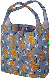ECO CHIC Lightweight Foldable Reusable Shopping Bag Flowers Grey 12L 15kg