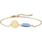 TGOLM 14k Gold Plated Zodiac Birthstone Bracelet, Horoscope Sign Charm Link Bracelet for Women Birthday Gift