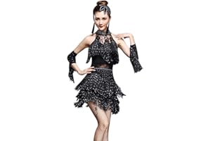Z&X ZX Women's Dance Dress Rhinestone Sequin Fringe Flapper Party Dress Latin Salsa Ballroom Dancing 4 Pieces Outfits