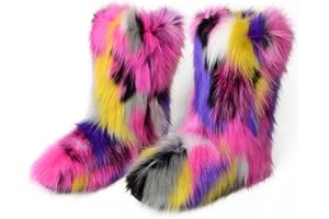 ZOSCGJMY Faux Fur Boots for Women Fuzzy Fluffy Furry Round Toe Suede Winter Snow Boots Flat Shoes