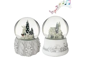 Koncenttop Christmas Snow Globe, 2pcs 100mm White Snow Globe Christmas, Musical Snow Globe, Christmas décor，White Winter Reindeer Snow Globes