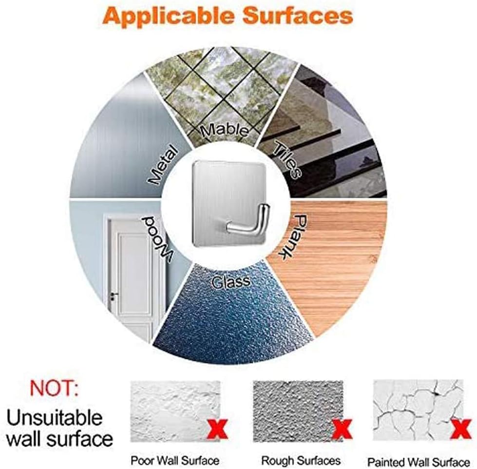 Budding Joy Adhesive Hooks Heavy Duty Stick on Wall Door Cabinet Stainless Steel Towel Coat Clothes Hooks Self Adhesive Holders for Hanging Kitchen Bathroom Home 4 Pack - - 