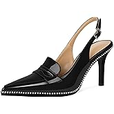 SAMMITOP Womens Slingback High Heel Pumps 3.5" Stiletto Pointed Toe Beaded Pumps Slip On Loafers Heels Elegant Dress Shoes