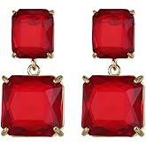 Jules D Geometric Dangle Earrings for Women Sparkly Square Rhinestone Crystal 14K Gold/Silver Plated Drop Earrings