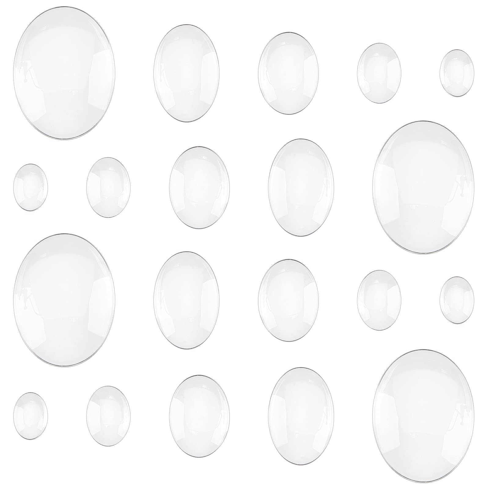 PH PandaHall 5 Sizes Oval Cabochons, 100pcs Clear Glass Tiles Flatback Round Cabochons Dome Cameo Beads Crystal Embellishments for Photo Pendant Earring Necklace Jewellery Making, 14/18/25/30/40mm