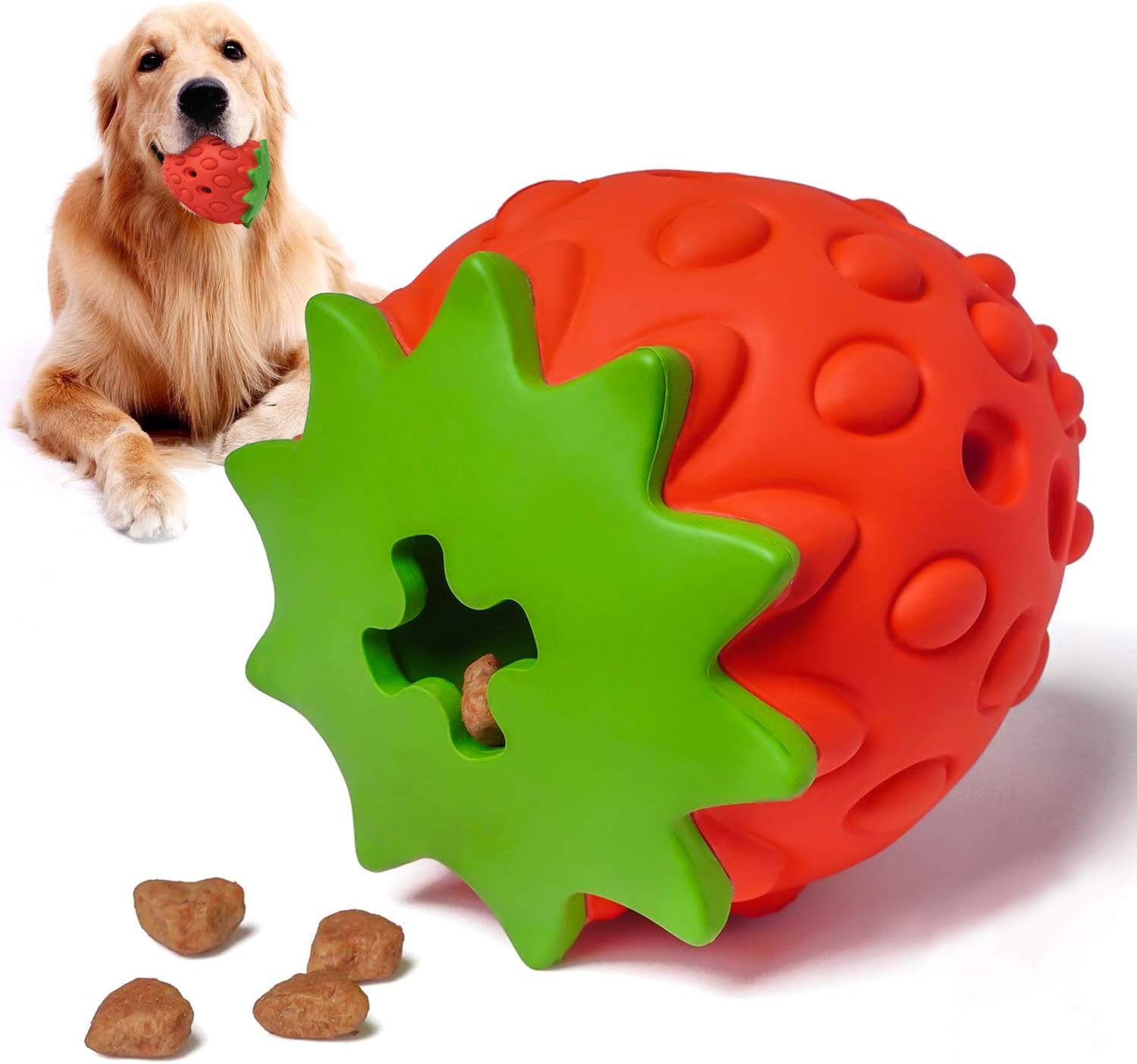 YOUMI Dog Treat Toy, Dog Chew Toys, Nontoxic Bite Resistant Dog Interactive Toy, Dog Food Leaking, Teeth Cleaning, Strawberry Food Grade Small/Medium/Large Dogs's Toys, IQ Training