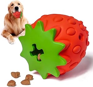 YOUMI Dog Treat Toy, Dog Chew Toys, Nontoxic Bite Resistant Dog Interactive Toy, Dog Food Leaking, Teeth Cleaning, Strawberry Food Grade Small/Medium/Large Dogs's Toys, IQ Training