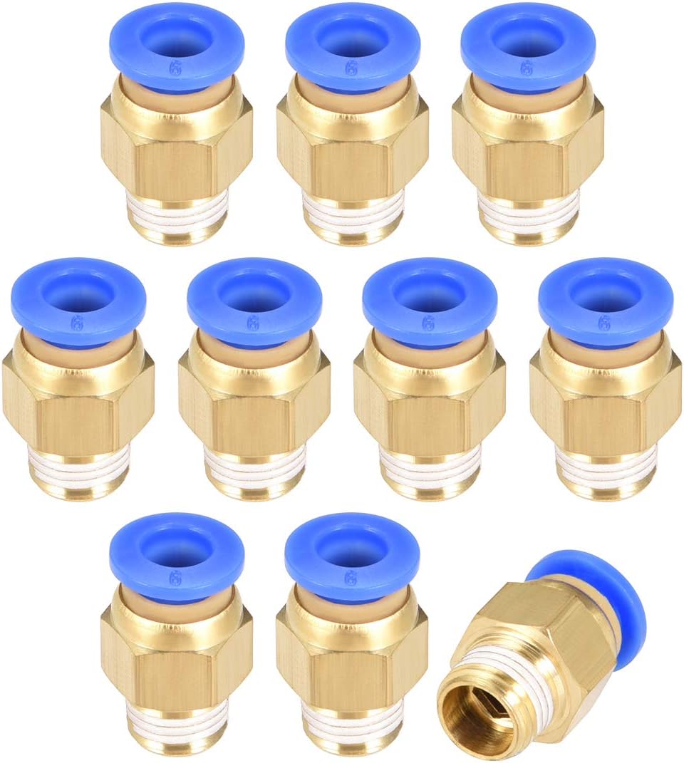 sourcing map Straight Pneumatic Push to Quick Connect Fittings G1/8 Male x 6mm Tube OD 10pcs, Gold,blue, G1/8 x 6mm
