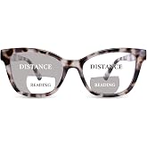 YUKANG Bifocal Reading Glasses for Women Clear Top Cat Eye Blue Light Blocking Computer Readers with Spring Hinge/Anti Glare