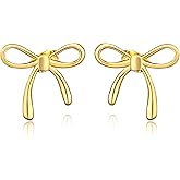 Mintolex Gold Bow Earrings for Women Cute Bow Stud Ribbon Drop Dangle Earrings for Women Dainty Gold Jewelry for Wedding Prom Party