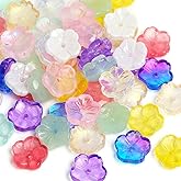 Juimtien 100pcs Random Glass Aesthetic Flower Beads - 5-Petal Floral Caps, Colorful Charms, Cherry Blossom Spacers for DIY Jewelry, Bracelet, Necklace Craft Making