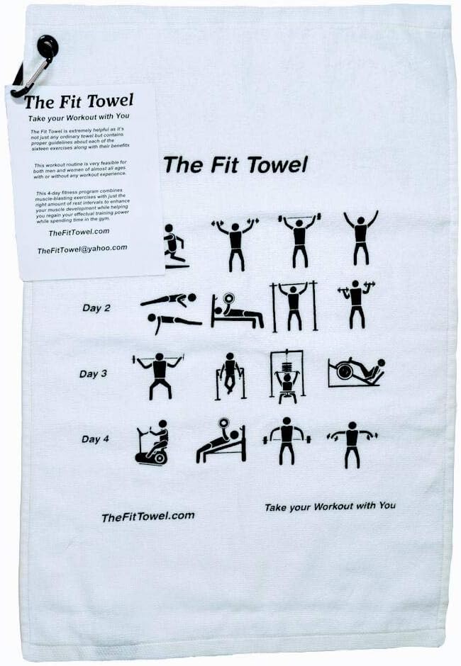 The Fit Towel - Gym, Workout, Fitness, Sweat Towel for Men & Women | 100% Cotton, Durable & | Rag with Workout Plan & White Color| Soft, Highly Absorbent & Quick Dry | Size - 16x25 in