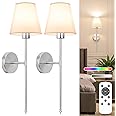 NIORSUN Battery Operated Wall Sconce Set of 2,Brushed Nickel Rechargeable Wall Lights with 5200mAh Dimmable Detachable Bulbs and Remote, 10 Colors Wireless Sconces for Bedroom Living Room Hallway