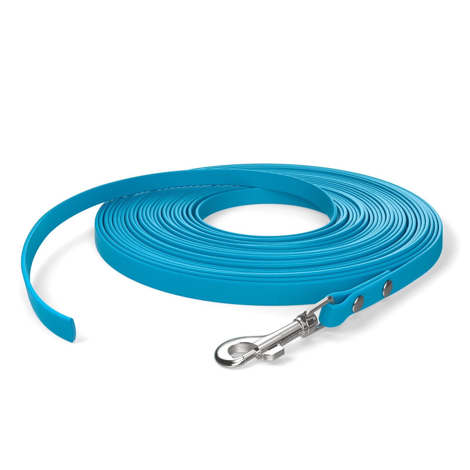 15m drag lead, dog lead, 1 carabiner, cyan-blue, extra narrow, dirt and water repellent — image 1