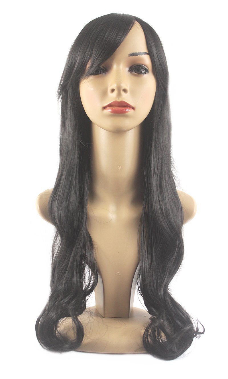 Xiaoyu 25"70cm Fascinating Oblique Bangs Wavy Wigs - Black